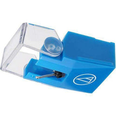 Audio-Technica VMN10CB conical replacement stylus for turntables, shown resting on a turntable record.