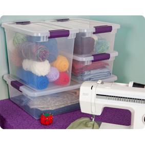 Sterilite 66qt ClearView Latch Box Clear with Purple Latches