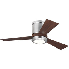 Monte Carlo Clarity II 42-inch ceiling fan with modern design and three blades, mounted on a ceiling.