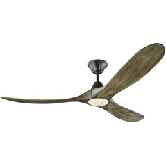 Monte Carlo Maverick 60-inch LED ceiling fan with modern design and integrated lighting, mounted on a ceiling.
