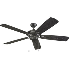 Monte Carlo 60-inch Cyclone outdoor ceiling fan with dark blades and modern design, suitable for patio or backyard spaces.
