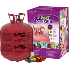 Balloon Time jumbo helium balloon tank with white and blue design, used for filling large helium balloons.