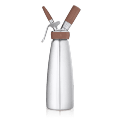 iSi Nitro Whip stainless steel 1-quart cream charger with a sleek design for making whipped cream and nitro-infused desserts.
