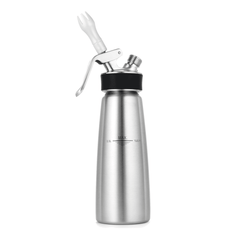 iSi Cream Profi Whip stainless steel nitro cream whipper with dispensing nozzle and handle on a white background