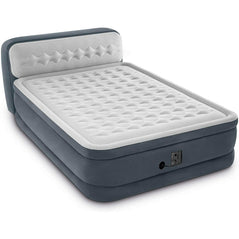 Intex Ultra Plush Headboard Airbed with QuickFill Plus internal pump, 18-inch queen size for comfortable sleeping.