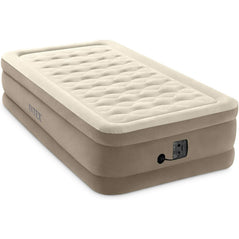 Intex Ultra Plush Airbed with QuickFill Plus internal pump, 18-inch twin size, featuring a soft, comfortable surface and durable construction.