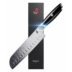 TUO Falcon S 7-inch Japanese chef knife with stainless steel blade and ergonomic handle, ideal for precision slicing and chopping.