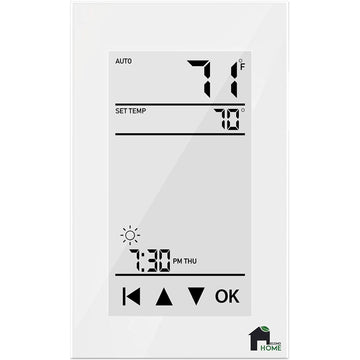 EconoHome GFCI WiFi thermostat with 4-inch touchscreen display, programmable smart home temperature control device.