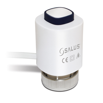 Salus 24 VAC thermal actuator with wiring terminals for HVAC heating and cooling control system.