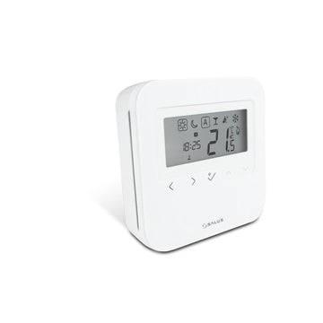 Salus digital programmable thermostat AHTR5024 with 3-wire connection, 24VAC, showing digital display and wiring terminals.