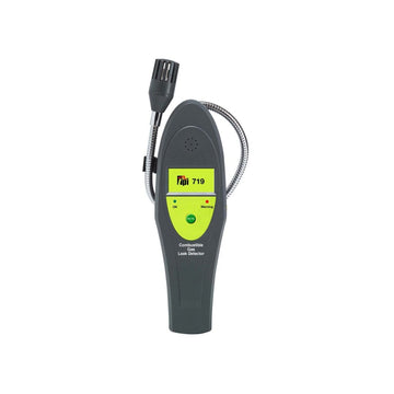 Test Products International TPI 719 combustible gas detector showing digital display and sensor probe for gas detection.