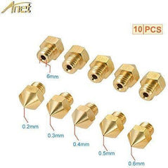 Anet 10pcs MK8 Extruder Nozzle for 3D Printer, 5 Different Size 0.2mm 0.3mm 0.4mm 0.5mm 0.6mm Brass Nozzles Print Head for 1.75mm ABS PLA Filament - Each size 2pcs ( Gold ) - Wholesale Home Improvement Products