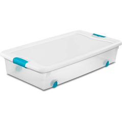 Sterilite 14988004 56 quart/53 L Wheeled Latching Box with Clear Base, White Lid and Colored Latches, 4-Pack - Wholesale Home Improvement Products