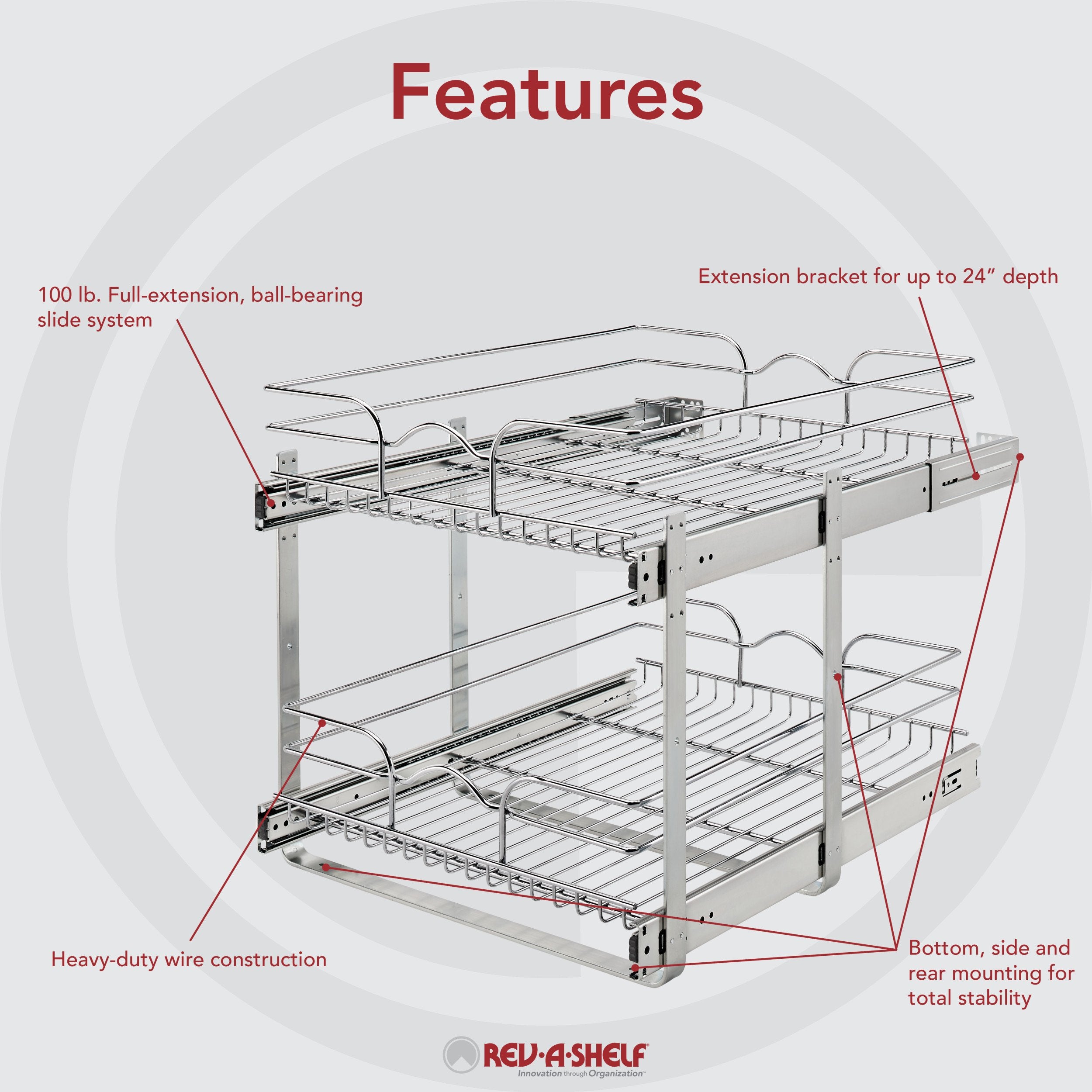 Rev-A-Shelf Two-Tier Pull-Out Baskets 17.75-in W x 19-in H 2-Tier  Cabinet-mount Metal Soft Close Pull-out Sliding Basket Kit