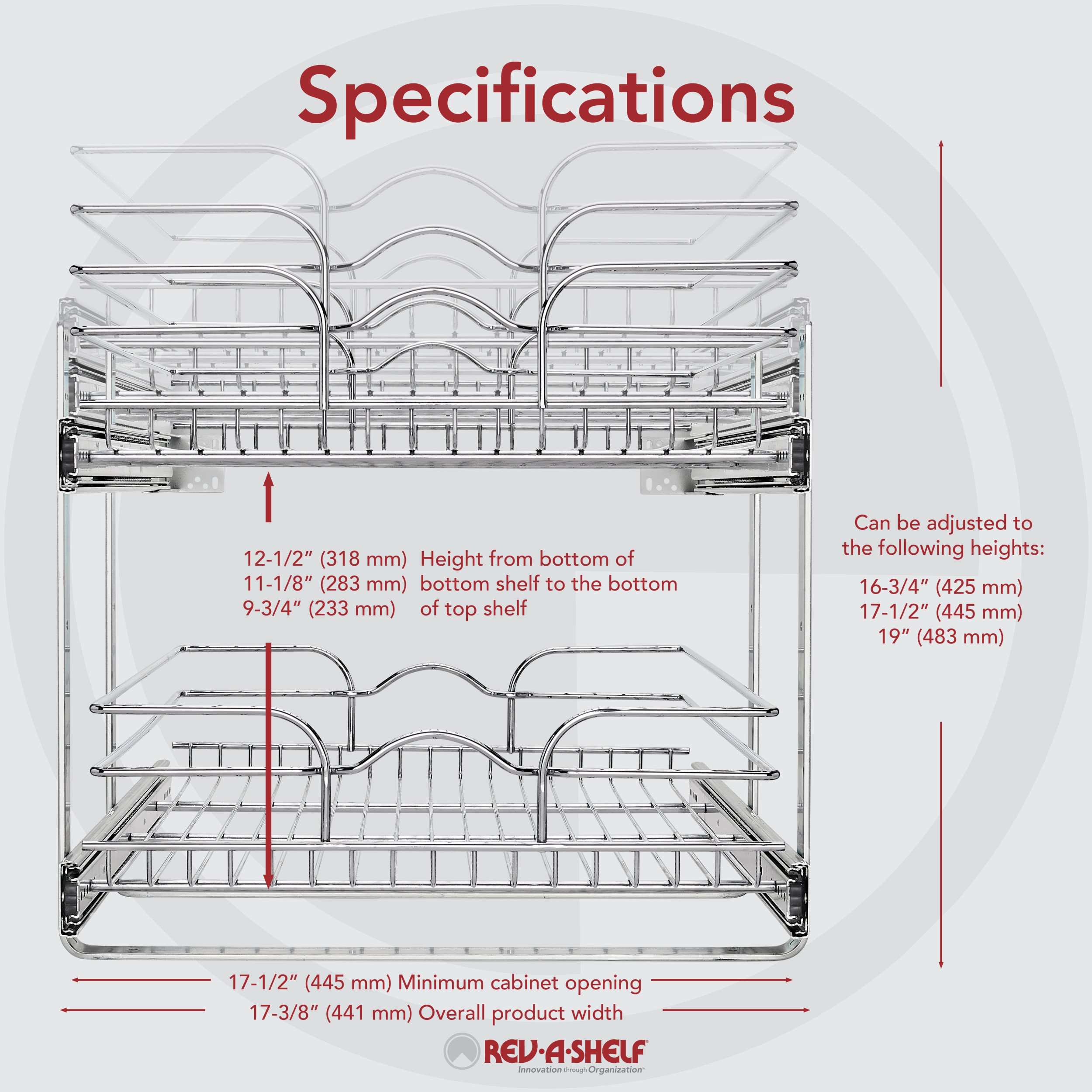 Rev-A-Shelf 5WB2-2122CR-1 21 x 22 2-Tier Cabinet Pull Out Wire Baskets, Chrome