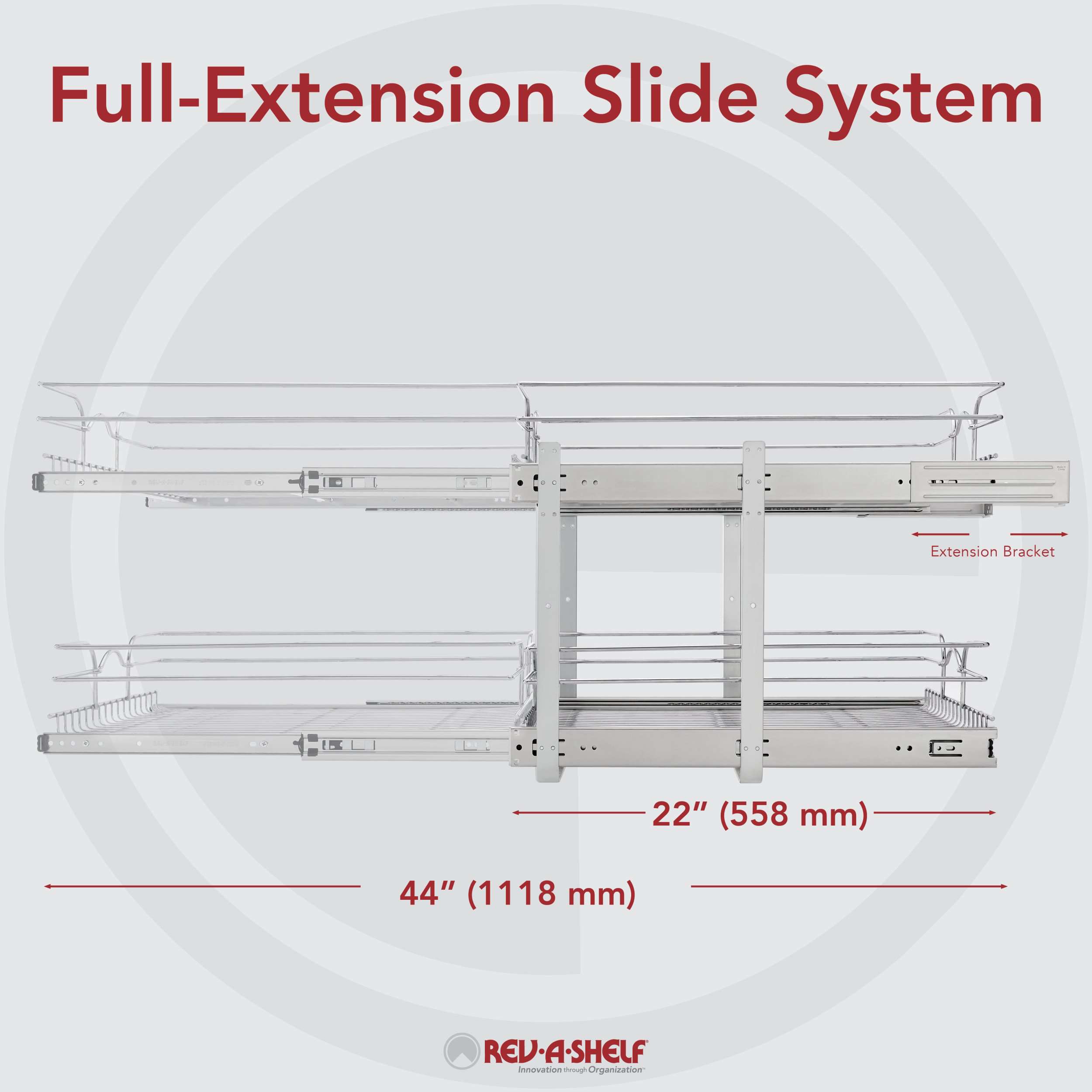 Rev-A-Shelf 5WB2-2122CR-1 21 x 22 2-Tier Cabinet Pull Out Wire Baskets, Chrome