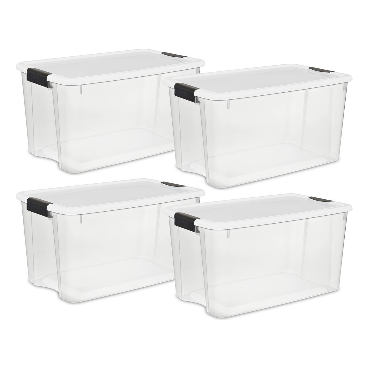 Sterilite - 70 Quart Ultra Latch Storage Box with White Lid & Clear Base (8 Pack)