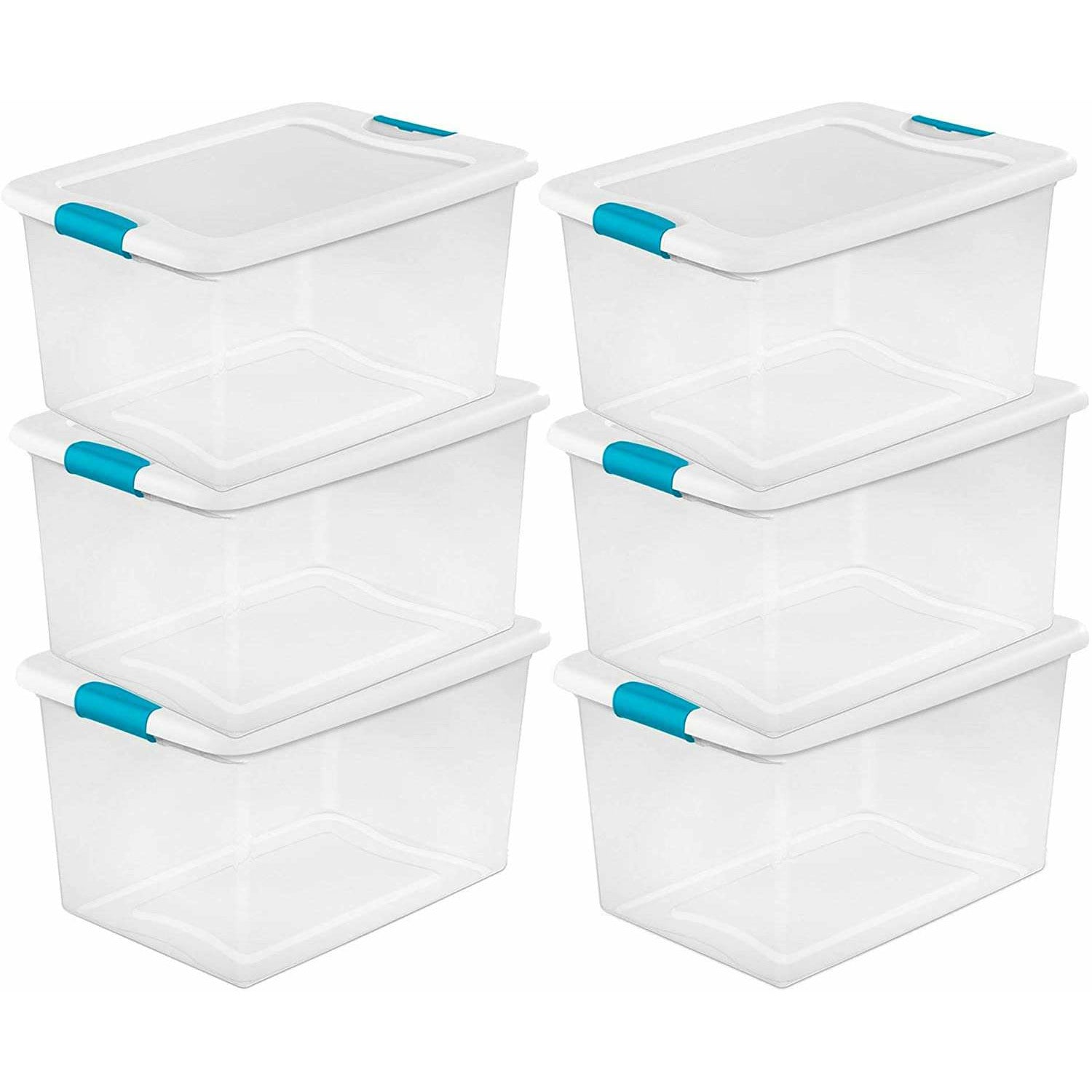  Sterilite 64 Qt Latching Storage Box, Stackable Bin with Latch  Lid, Plastic Container to Organize Clothes in Closet, Clear with White Lid,  12-Pack