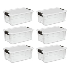 Sterilite 18 Quart/17 Liter Ultra Latch Box, Clear with a White Lid and Black Latches, 6 - Pack - Wholesale Home Improvement Products