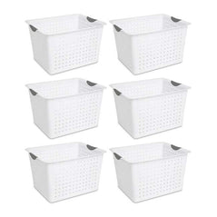 Six Sterilite deep ultra plastic storage baskets in a pack, ideal for organizing indoor spaces.