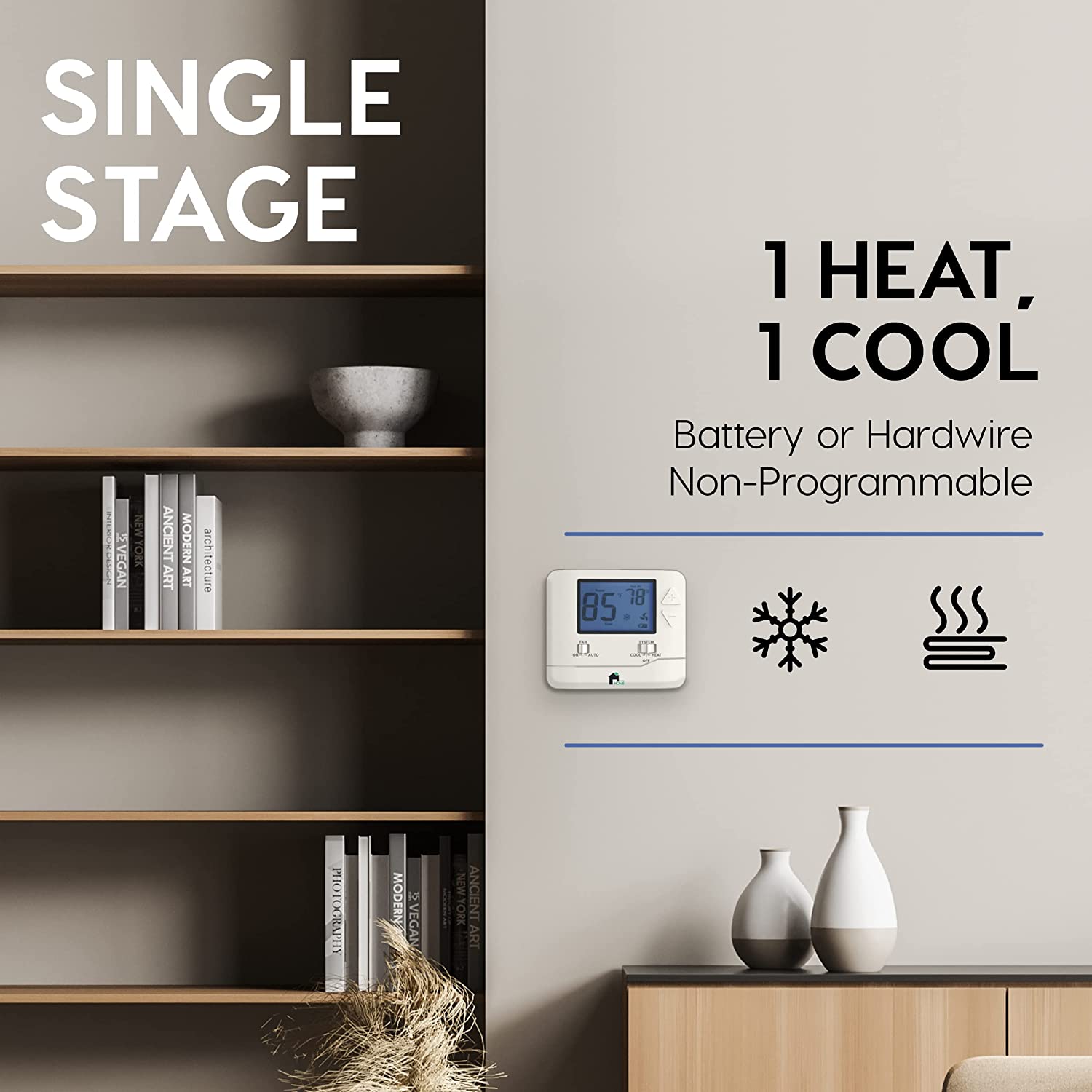 EconoHome Digital Non-Programmable Thermostat for Heat & Cooling EH701