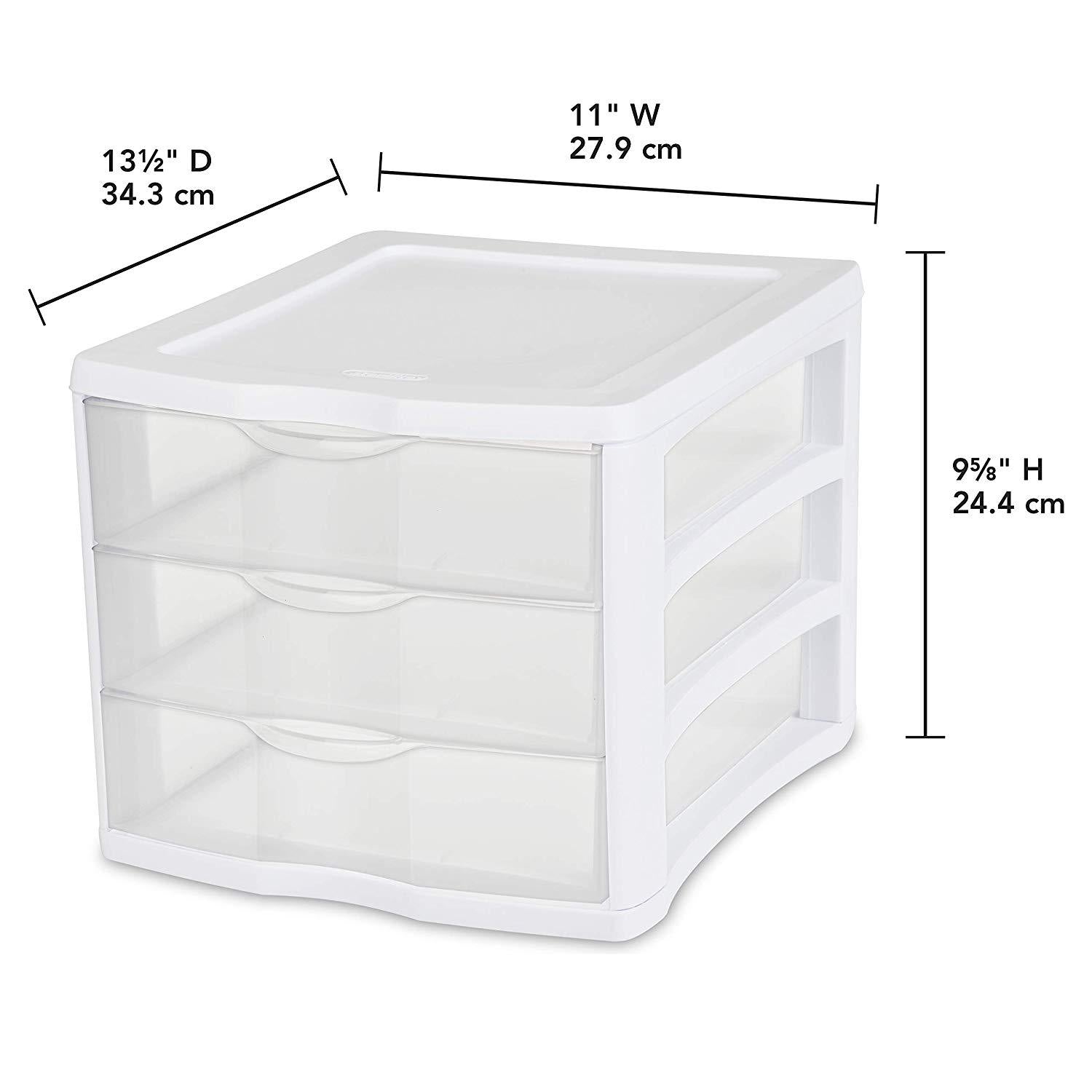 Sterilite 3 Drawer Wide Cart, White