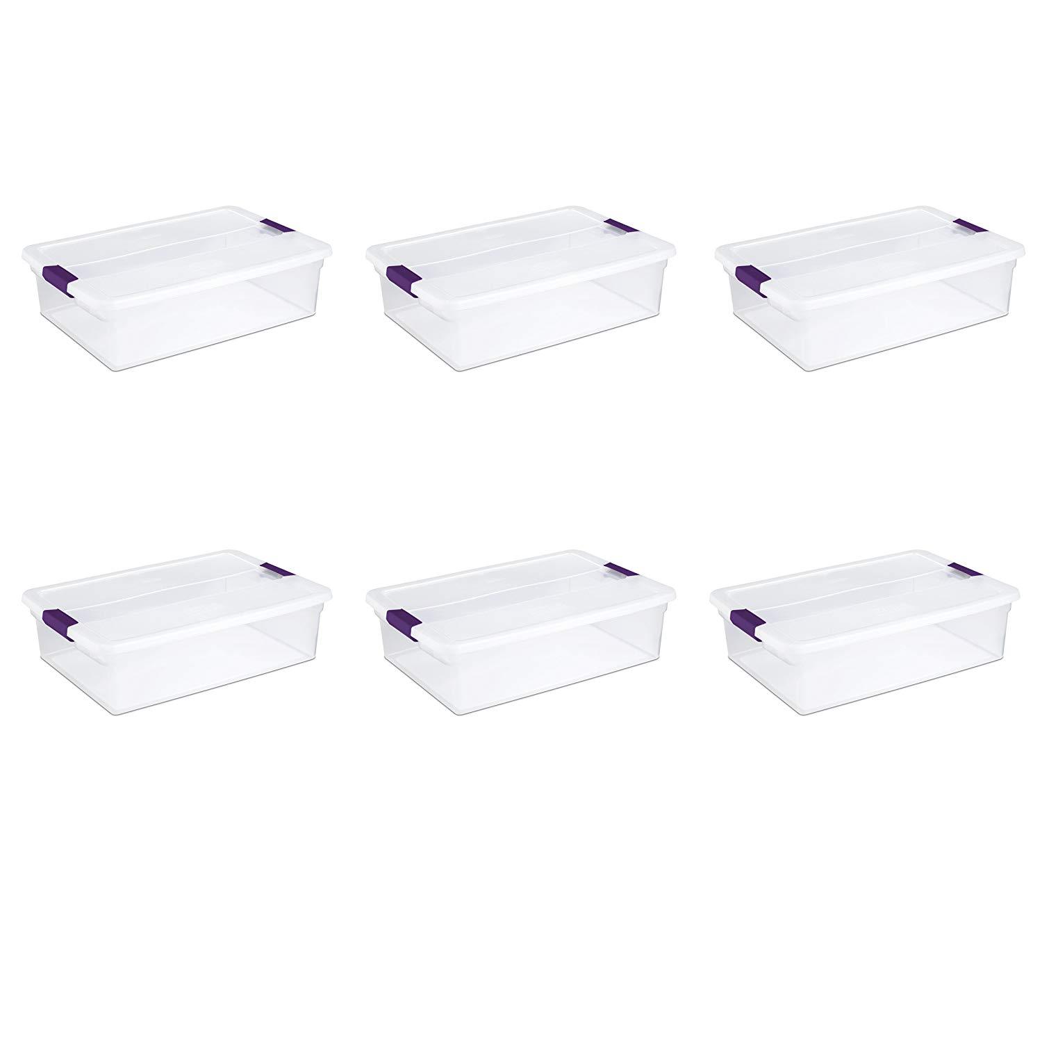 Sterilite 66 Qt ClearView Latch Storage Box, Stackable Bin with Latching  Lid, Plastic Container to Organize Clothes in Closet, Clear Base, Lid,  6-Pack