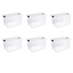 Sterilite 66 Quart/62 Liter ClearView Latch Box, Clear with Sweet Plum Latches, 6-Pack - Wholesale Home Improvement Products