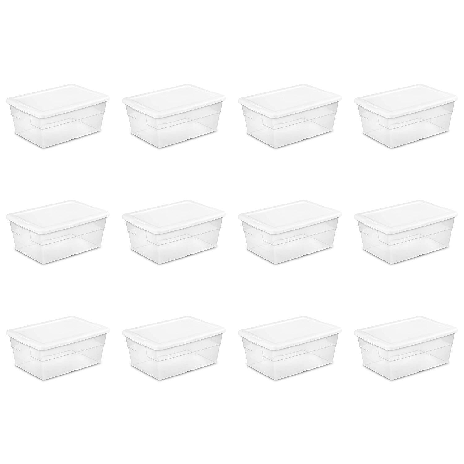 Sterilite 16 Quart Basic Clear Storage Box with White Lid (Pack of 2)