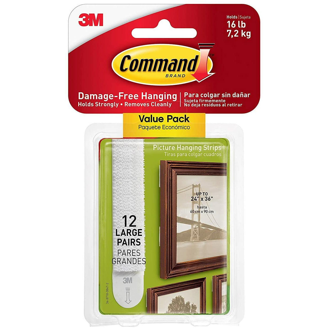 Command Large Picture Hangers, White, Damage-Free Hanging, 12 Pairs 