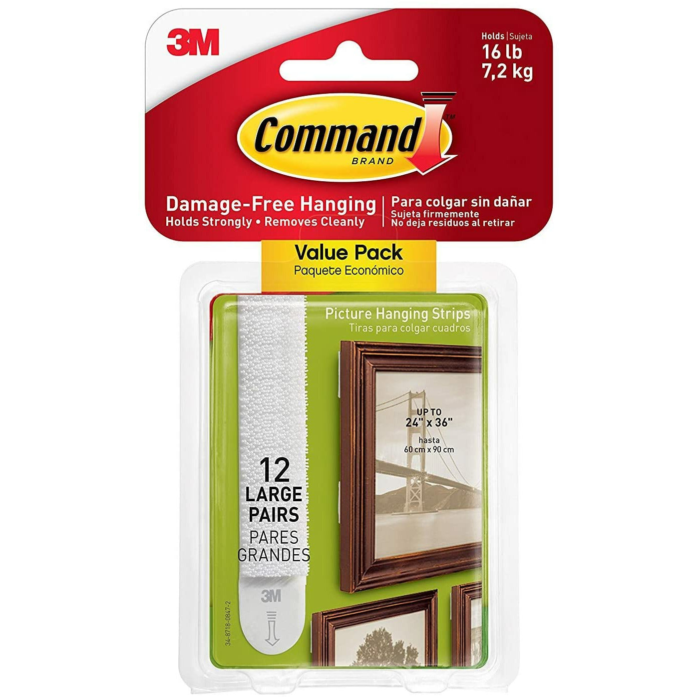  Command 3M 17206-6ES Large Picture Hanging Strips, 6 Pairs,  White : Industrial & Scientific