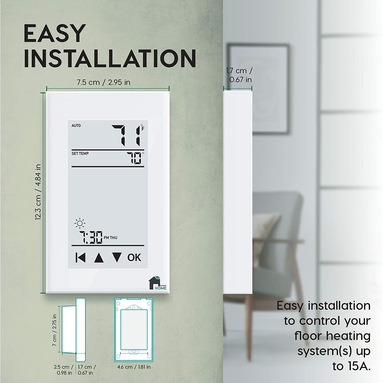 EconoHome - Wall Mount Smart Space Heater with WiFi Thermostat