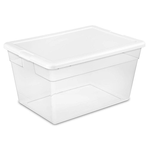 Sterilite 56 Quart/53 Liter Storage Box, White Lid w/ Clear Base