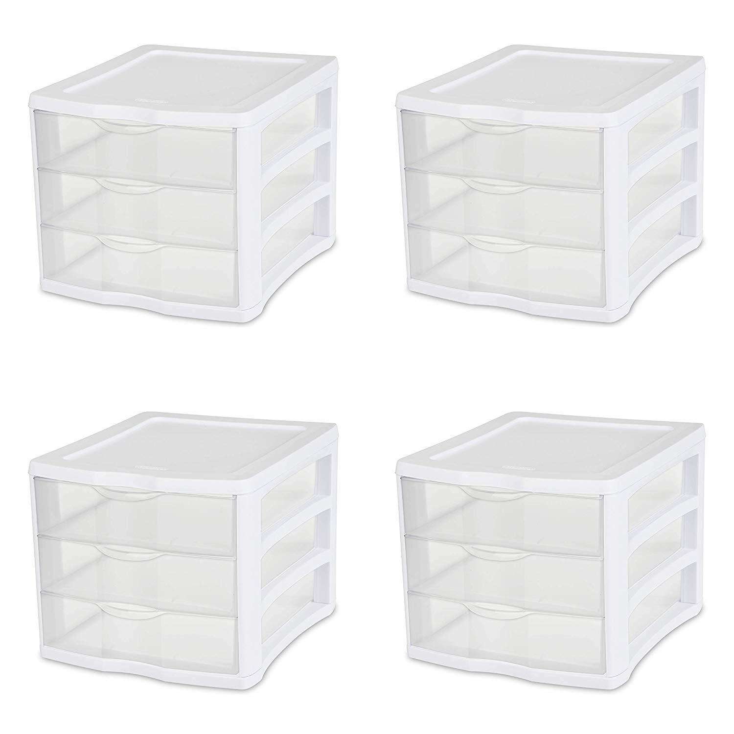  Sterilite 3 Drawer Mini Desktop Unit, Clear w/White Frame :  Home & Kitchen