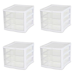 Sterilite 3 Drawer Unit, White Frame with Clear Drawers, 4-Pack - Wholesale Home Improvement Products