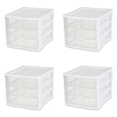 Sterilite 3 Drawer Unit, White Frame with Clear Drawers, 4-Pack - Wholesale Home Improvement Products