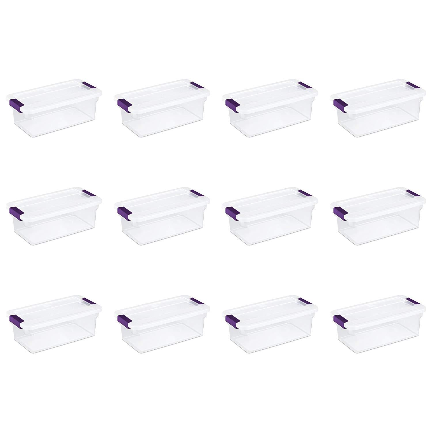Sterilite Stacking Closet Storage Tote with Lid, White/Clear, 6 qt - 12 pack
