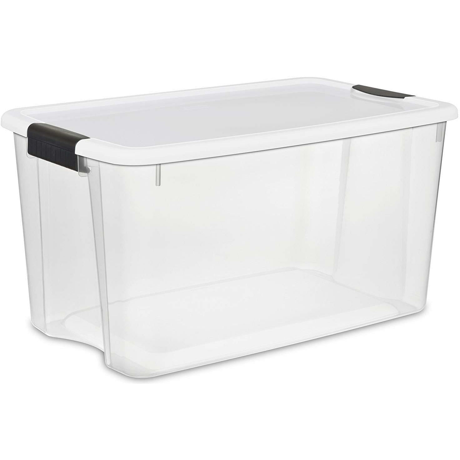 Sterilite 27 Quart Clear & White Plastic Storage Bin with One Drawer, 16 Pack