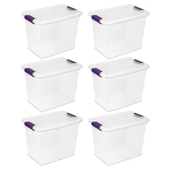 Sterilite 27 Quart/26 Liter ClearView Latch Box, Clear with Sweet Plum Latches, 6-Pack - Wholesale Home Improvement Products