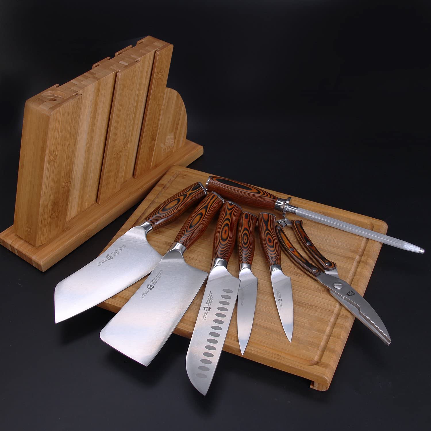 TUO Knife Block Set - 7 piece Kitchen Knife Set with Wooden Block, Kitchen  Ch