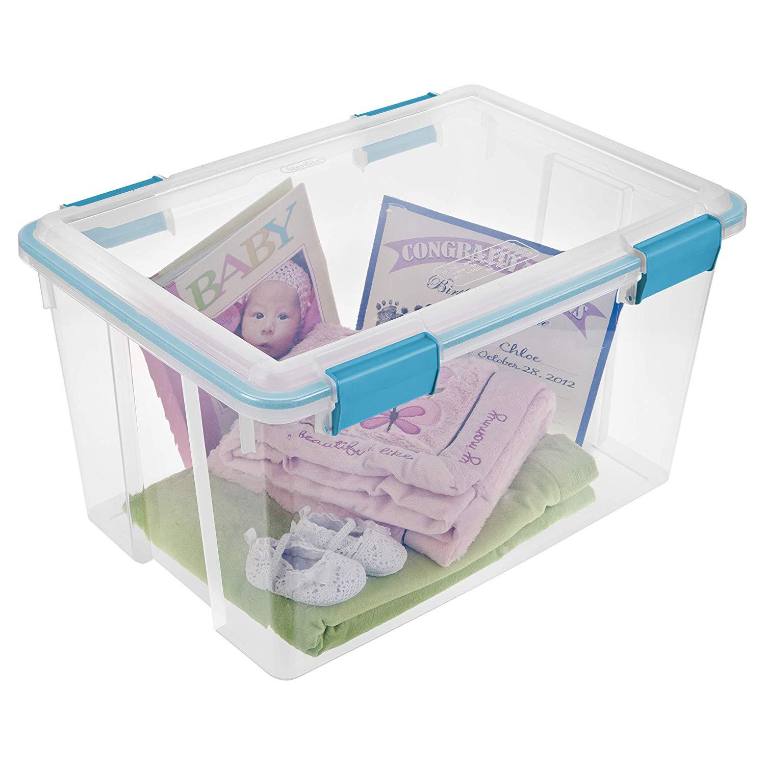 Sterilite 80 Quart Gasket Box Storage Bin w/ Lid & Latches, Clear (16 Pack)