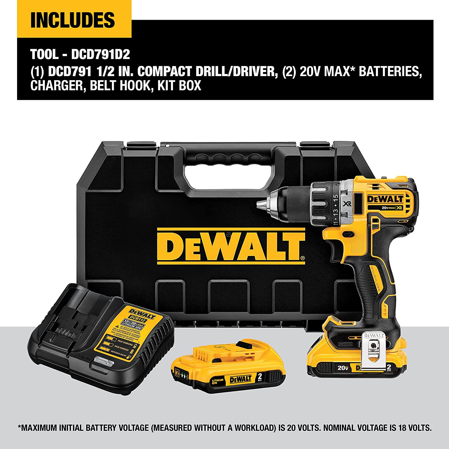 Dewalt - DCD791D2 - Cordless Drill / Driver Kit - 20V MAX - 1/2