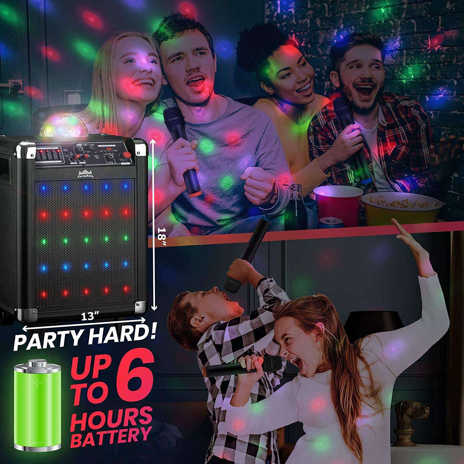 KaraoKing Karaoke Machine-Wireless Microphone Speaker with Disco Ball