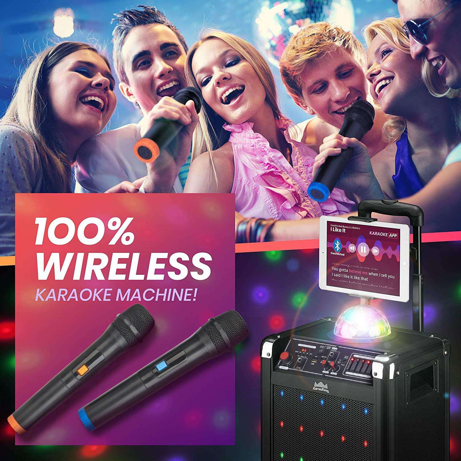 KaraoKing - Karaoke Machine Speaker with 2 Wireless Bluetooth