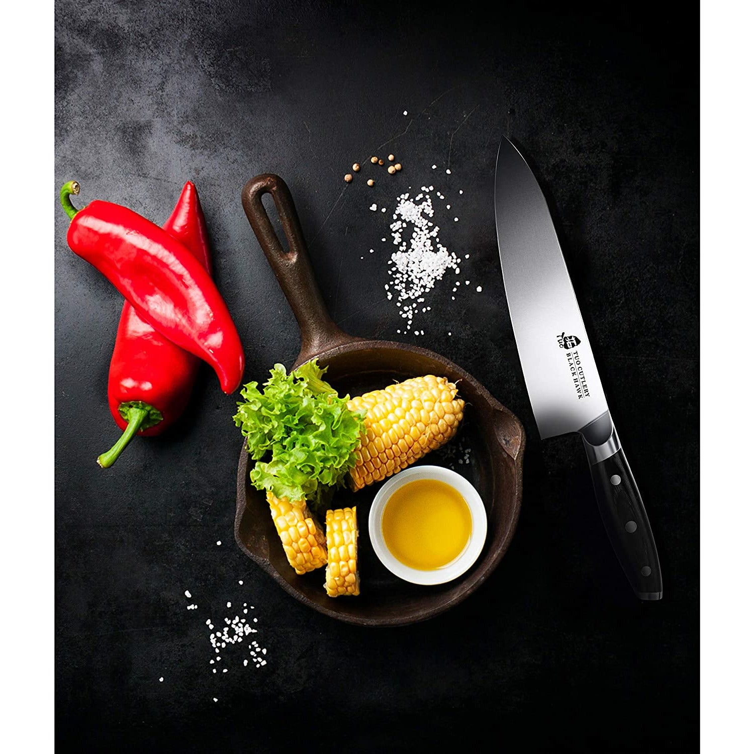 TUO Chef Knife - 8 inch Kitchen Chefs Knives Professional Cooking Knife -  German HC Steel - Full Tang Pakkawood Handle - BLACK HAWK SERIES with Gift  Box 