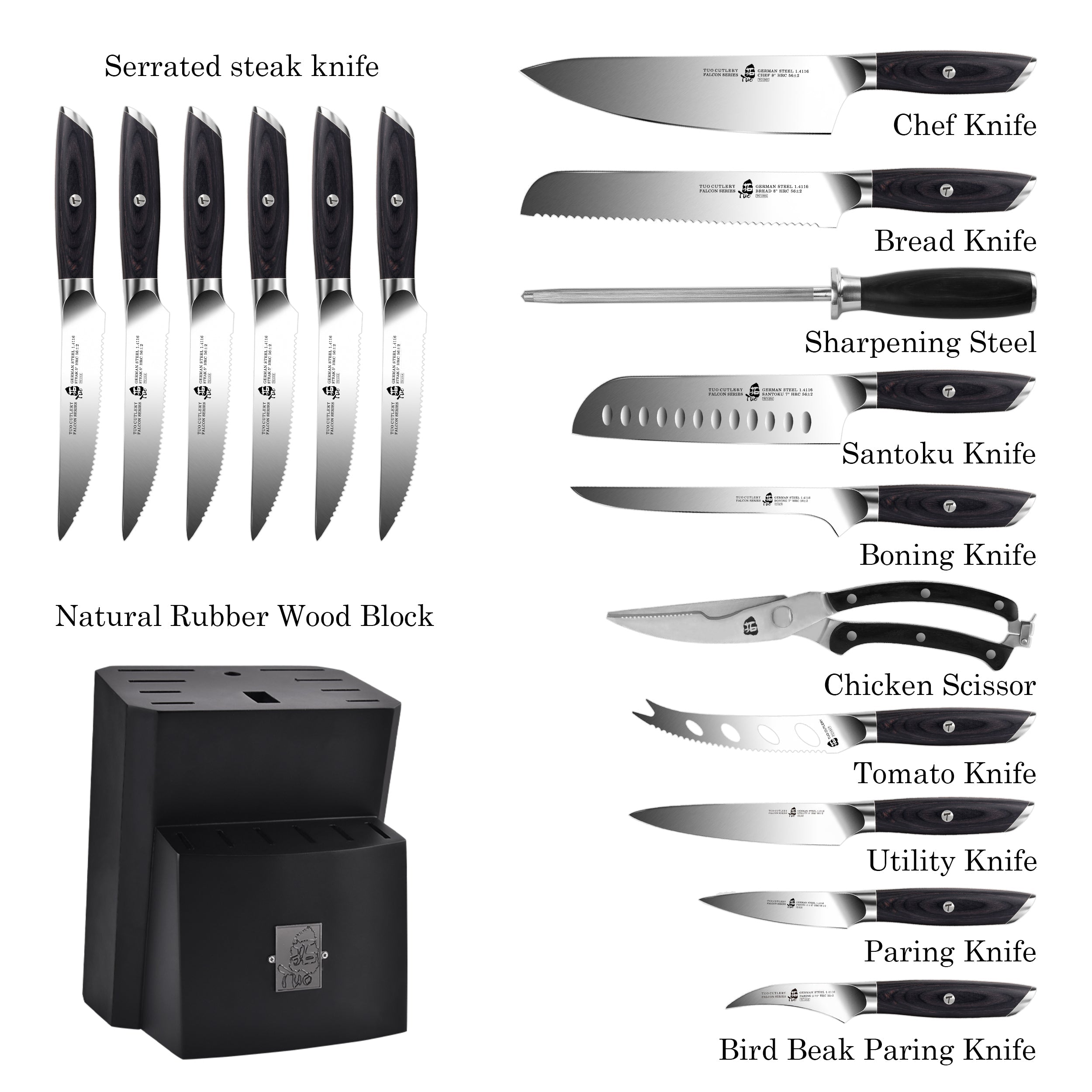 17 PCS Kitchen Knife Set with Block 1.4116 German Steel knife sharpener US  HOME