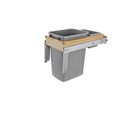 Rev-A-Shelf 35 Qt top-mount waste container with soft-close for 1-1/2 inch face frame, durable plastic construction.