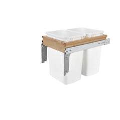 Rev-A-Shelf double 35 Qt top mount waste container with 1-1/2" face frame, designed for kitchen cabinet waste management.