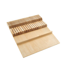 Rev-A-Shelf double wood knife block drawer organizer insert with slots for storing kitchen knives securely.