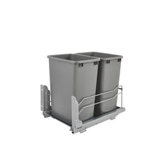 Rev-A-Shelf double 35-quart pull-out waste containers with soft-close, designed for kitchen cabinet organization and easy waste disposal.